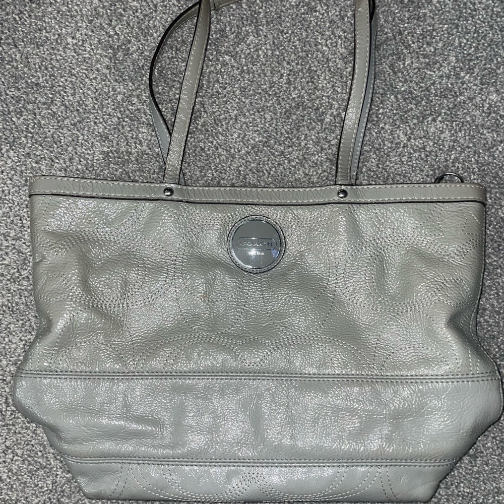 Coach Gray Textured Leather Tote